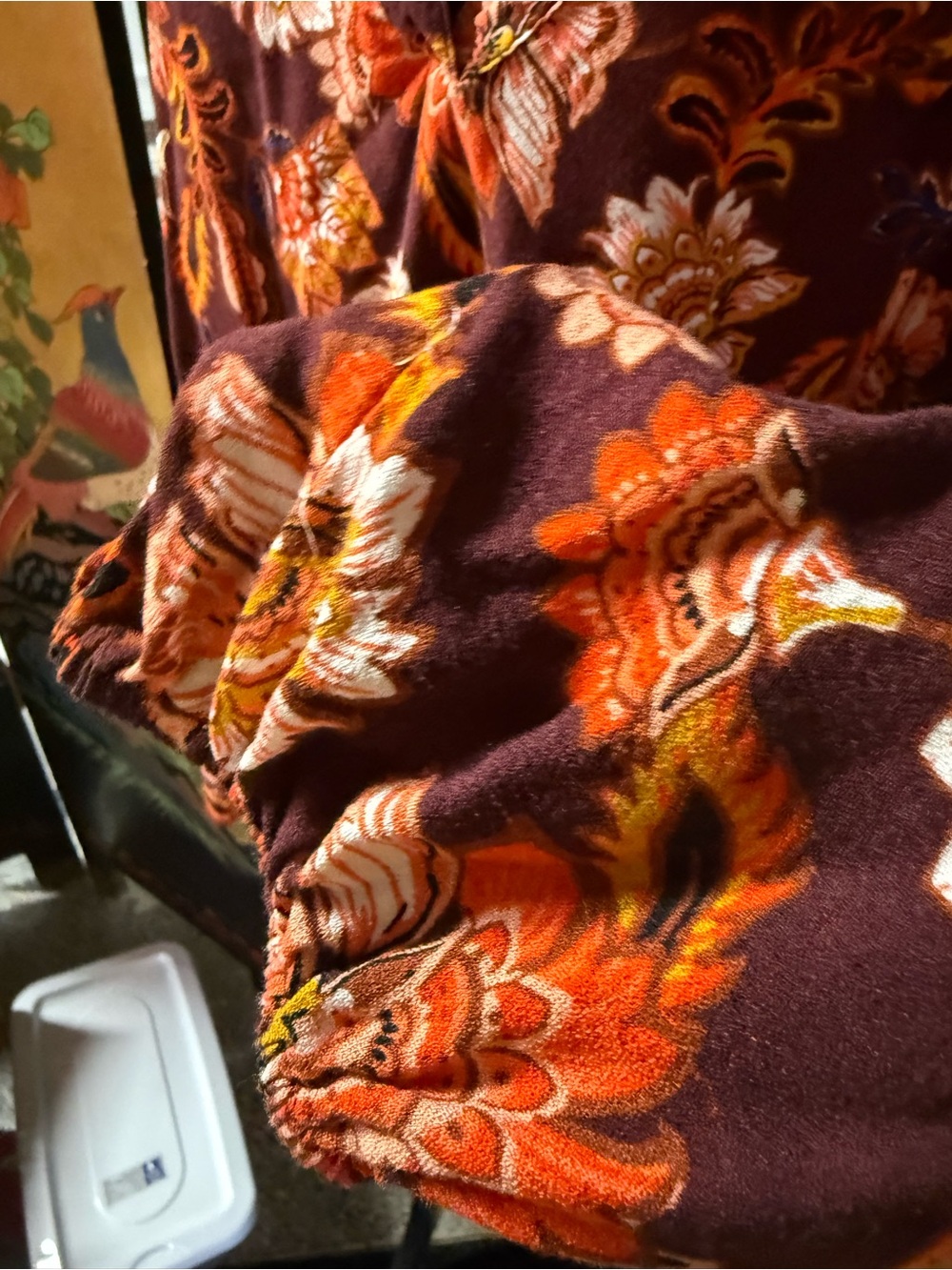 Old Navy Floral Peasant Tunic in Burgundy with Orange, Red and Navy Accents - Picture 4 of 5